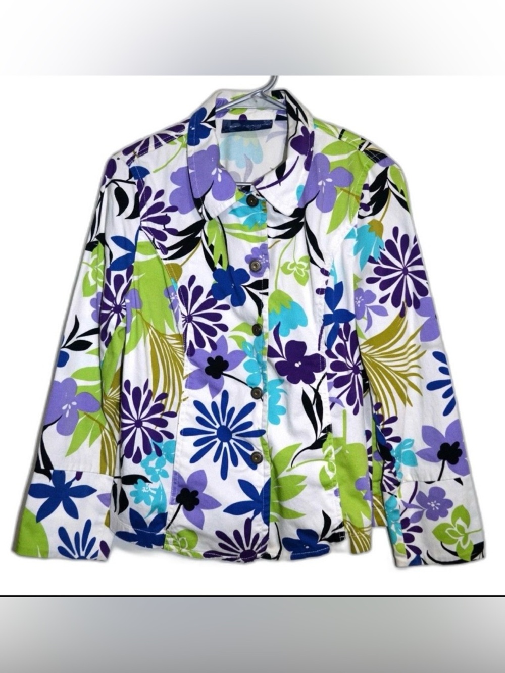 Susan Graver Style Jacket Floral Medium Boho Snap Button Colorful Festive Casual